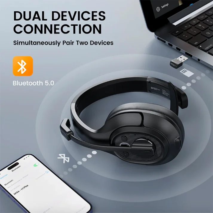 EKSAtelecom® H1 Plus Bluetooth Wireless Trucker Headset With USB Dongle